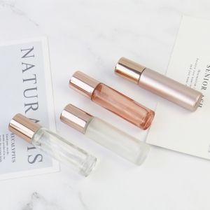 5ml 10ml Round Glass Essential Oil Bottle Pink Roller Roll With Aluminum Cap