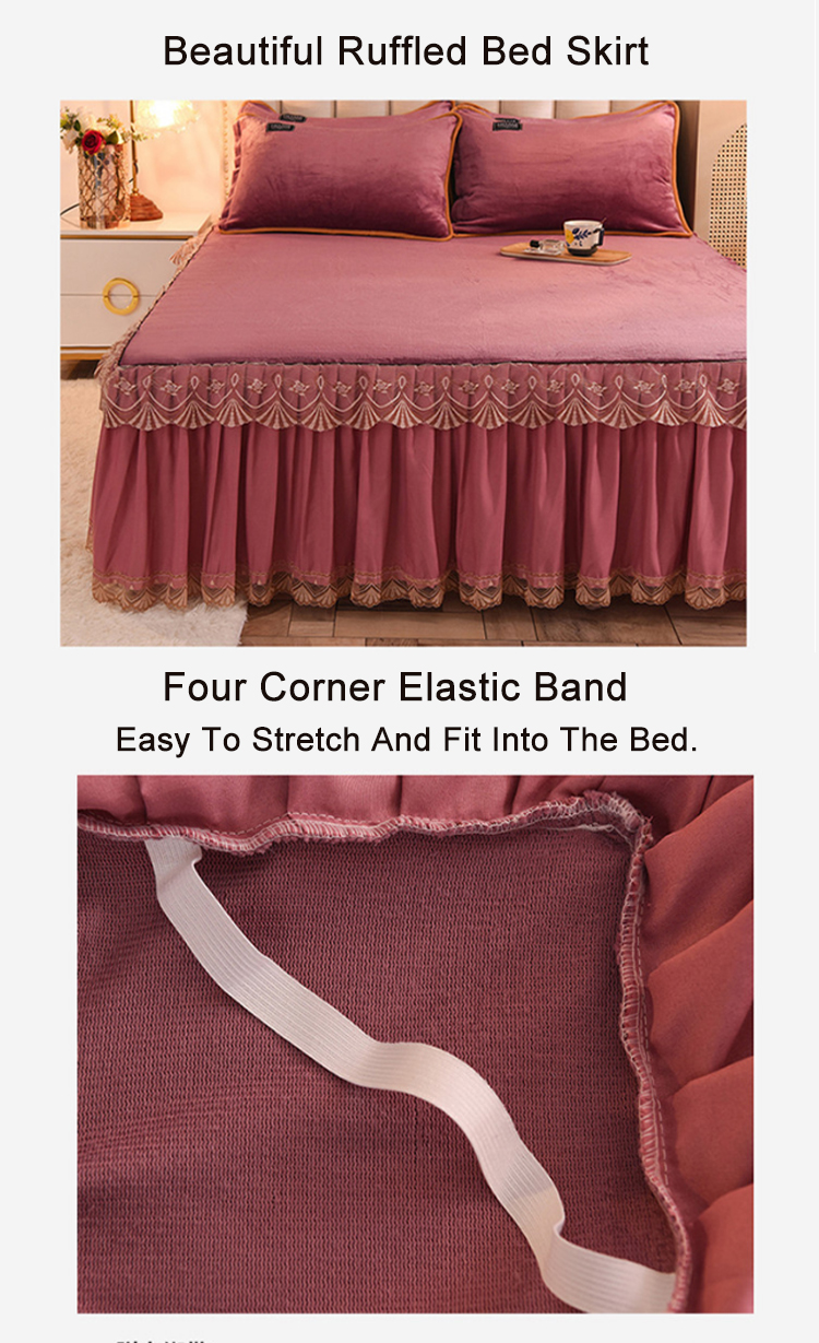 Adult Child Comfort Fleece Flannel Bed Skirt Set Floral Print Double Layer Bedspread