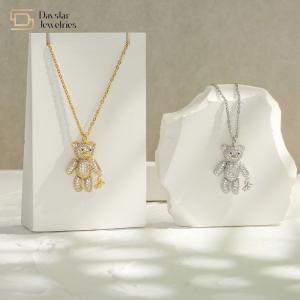 China Diamond Zircon Dainty Bear Pendant Necklace 18k Gold Plated Jewelry For Women factory