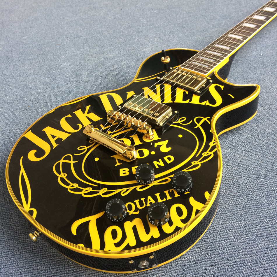 JACK DANIELS standard LP electric guitar guitar, black and yellow combination, gold pieces, free shipping