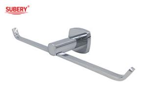 China Brass double toilet roll paper holder bathroom high quality chrome color OEM brass base square with curve design factory