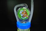 Funny Cartoon Character Water Bottle Plastic With Long Curly Straw OEM / ODM