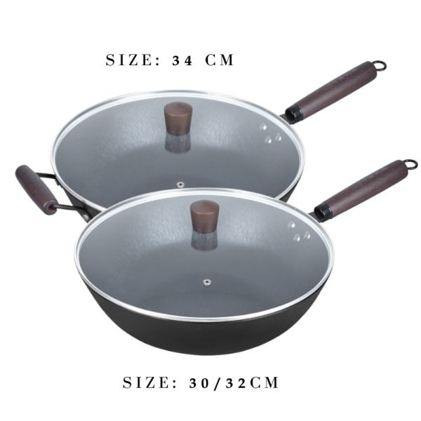 Non Stick Chinese Wok Pan Good Heat Retention With Wooden Handle