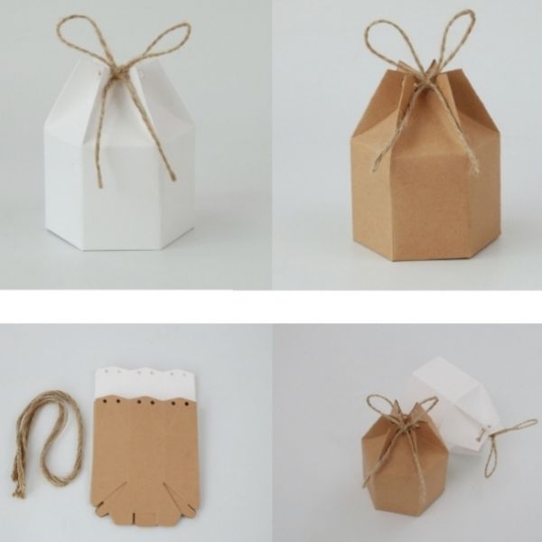 250g Kraft Paper Hexagon Packaging Box With Yurt Bow
