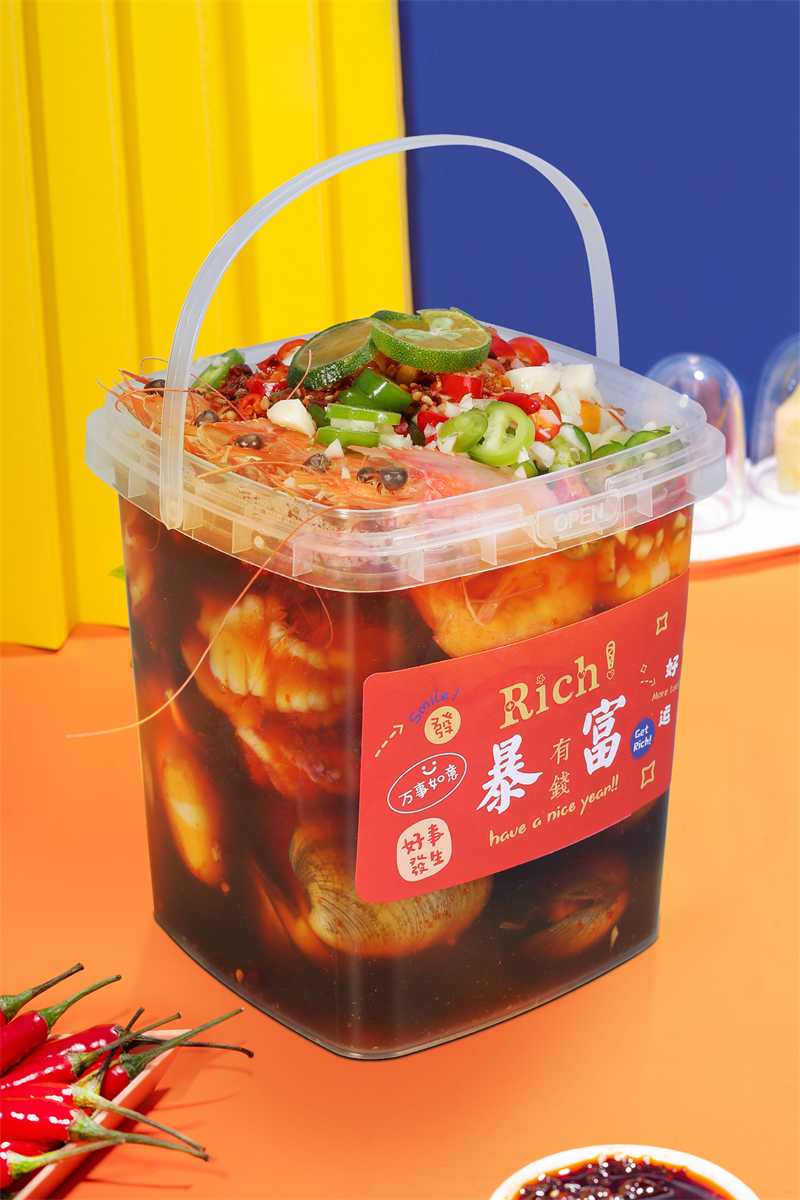 PP Food Grade Gasket Plastic Clear Seafood Boil 2 liter Bucket Packaging Container