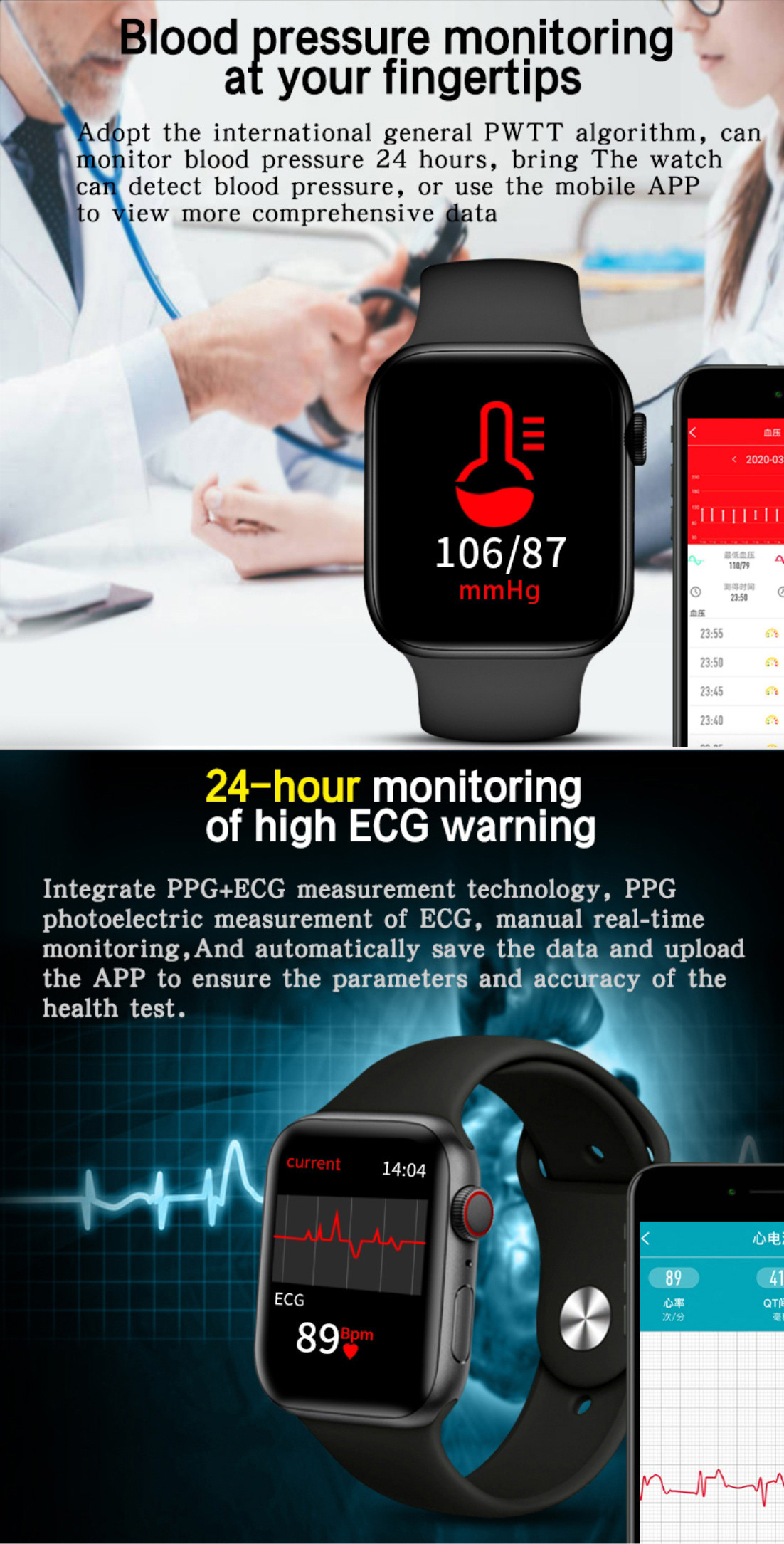 1.75 Inch Ble 3.0 Full Touch Fitness Tracker GTS Blood Pressure Smartwatch