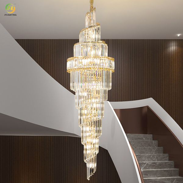 JYLIGHTING Modern Light Luxury Villa Living Room Hollow Chandelier Light Luxury Multi-layer Crystal Villa Stair Chandelier
