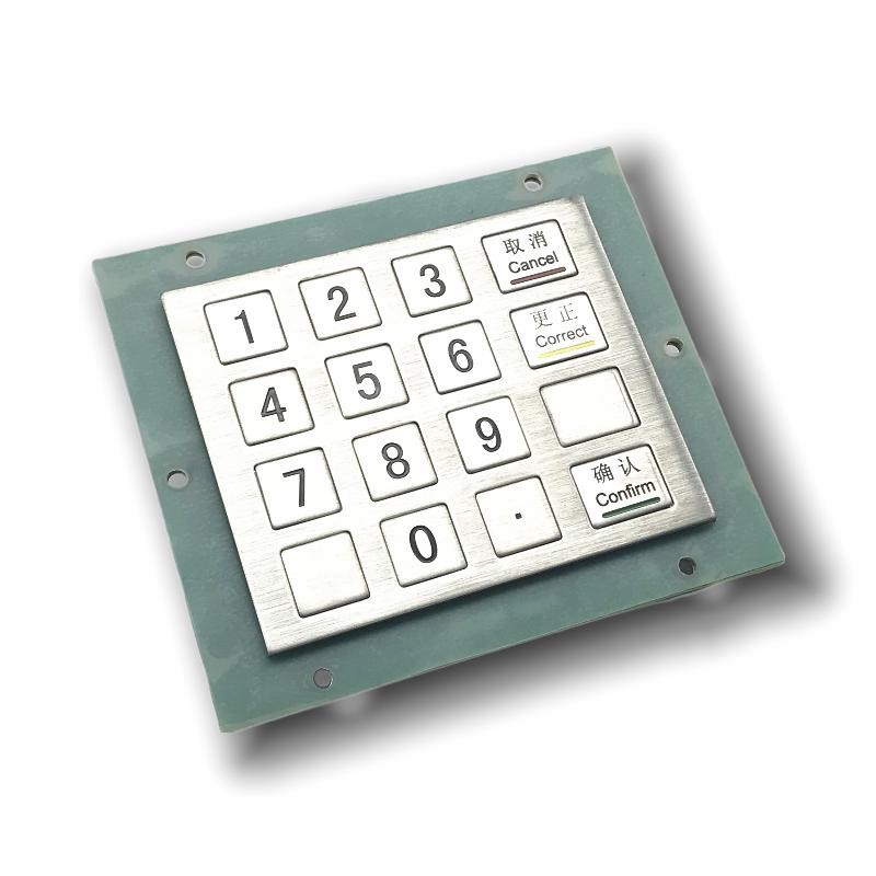IP65 / IK07 Mini Stainless Steel KeyPad waterproof dustproof anti-vandalism 16 Keys Metal Industrial Numeric Keypad USB 232 485 Rear Panel Mounted -40