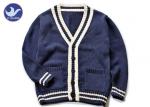 Cotton Stripes Collar Boys Navy Blue Cardigan Sweater , Boys Knitted Cardigan