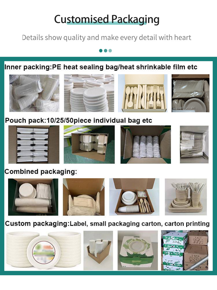 100% biodegradable Paper Tableware Sugarcane Bagasse Disposable Plates Sets Dinnerware