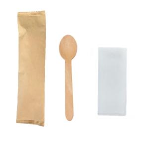 China Eco Friendly Compostable Disposable Wooden Utensils Spoon 6 Inch with Napkin factory