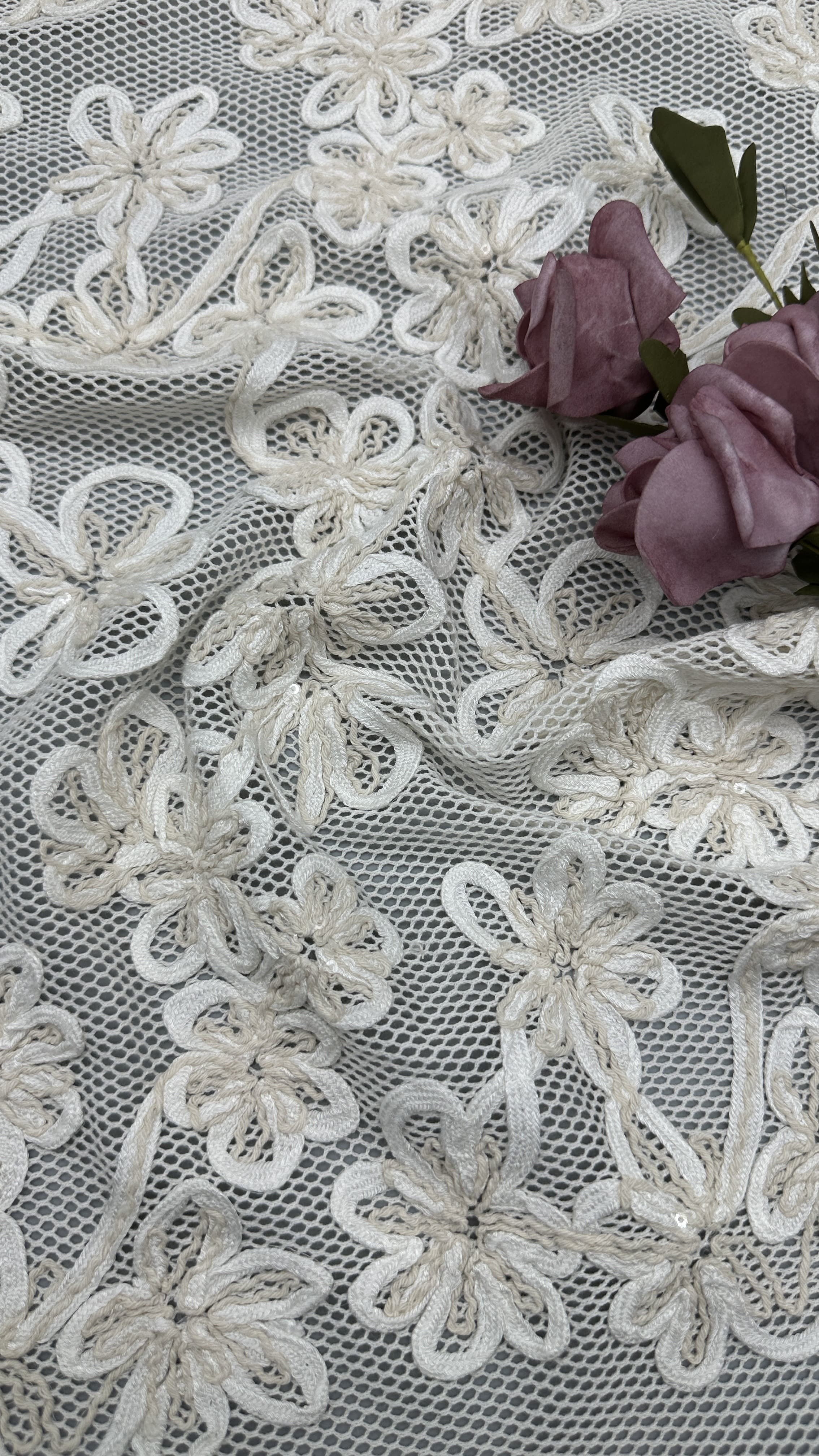 Luxury Corded Embroidered Lace Fabric Leafy Embroidery Fabric