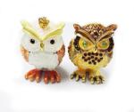 Fashion Metal Alloy Owl Bird Trinket Jewelry Box Pewter Rhinstone Crystal Enamel