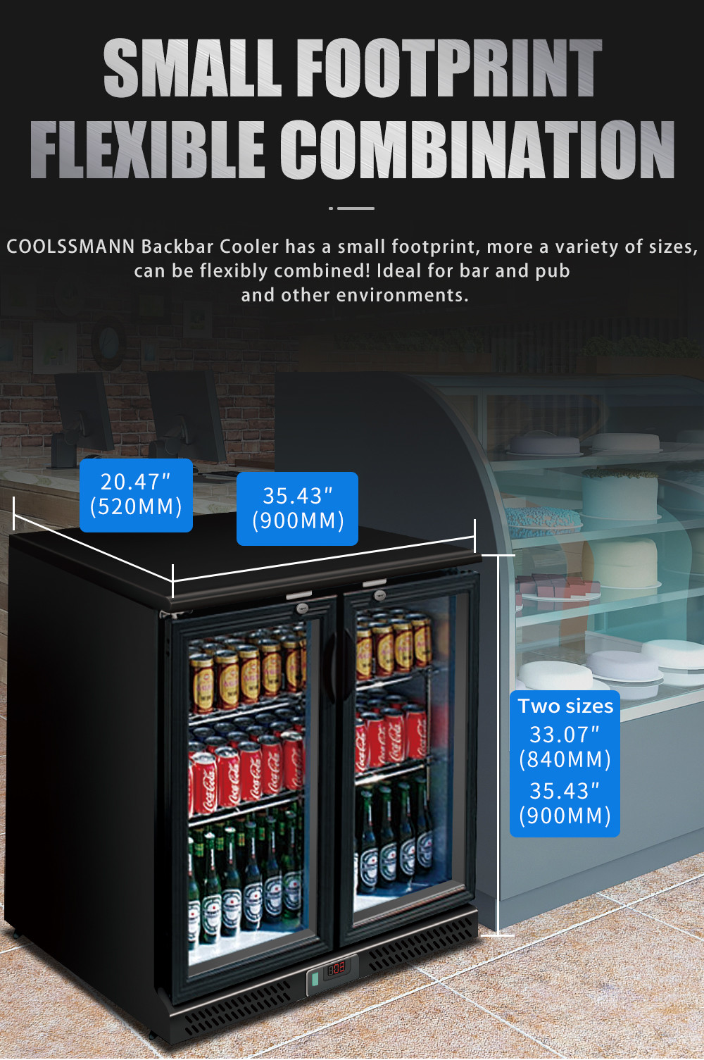 Small Drinks Backbar Cooler Fridge Sliding Door With Roll Bond Evaporator