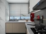 Modern U-Shaped Wood Grain Stainless Steel Kitchen Cabinet With Vibrant Red Open