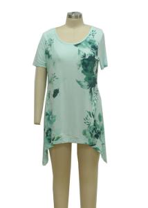 China Fitness Casual Ladies Wear Short Sleeve Crew Neck T Shirt Big Flower Printing factory