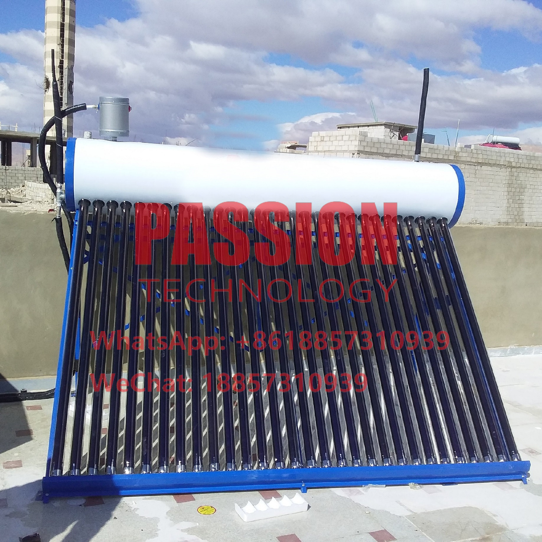 300L Glass Tube Solar Water Heater Low Pressure Solar Thermal Heater 8L Top Tank
