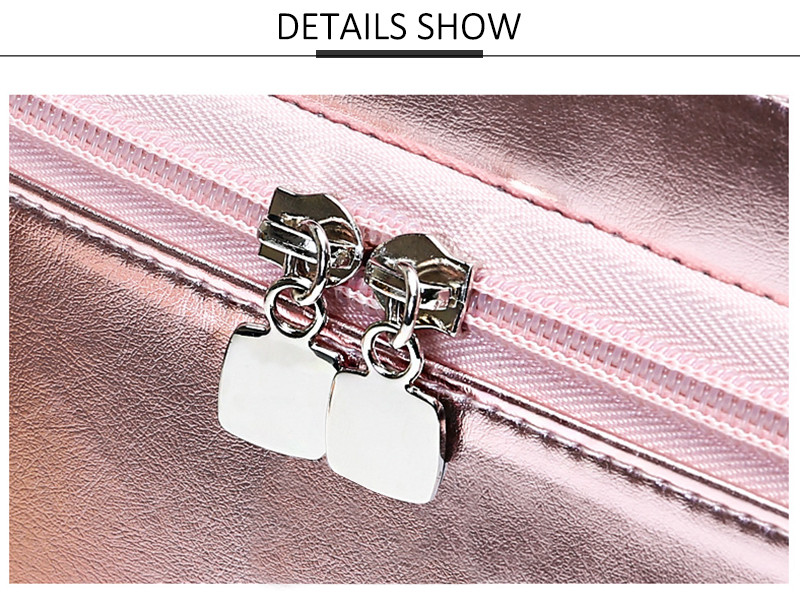 Multifunctional Shiny Rose Gold PU Double Layer Cosmetic Bag