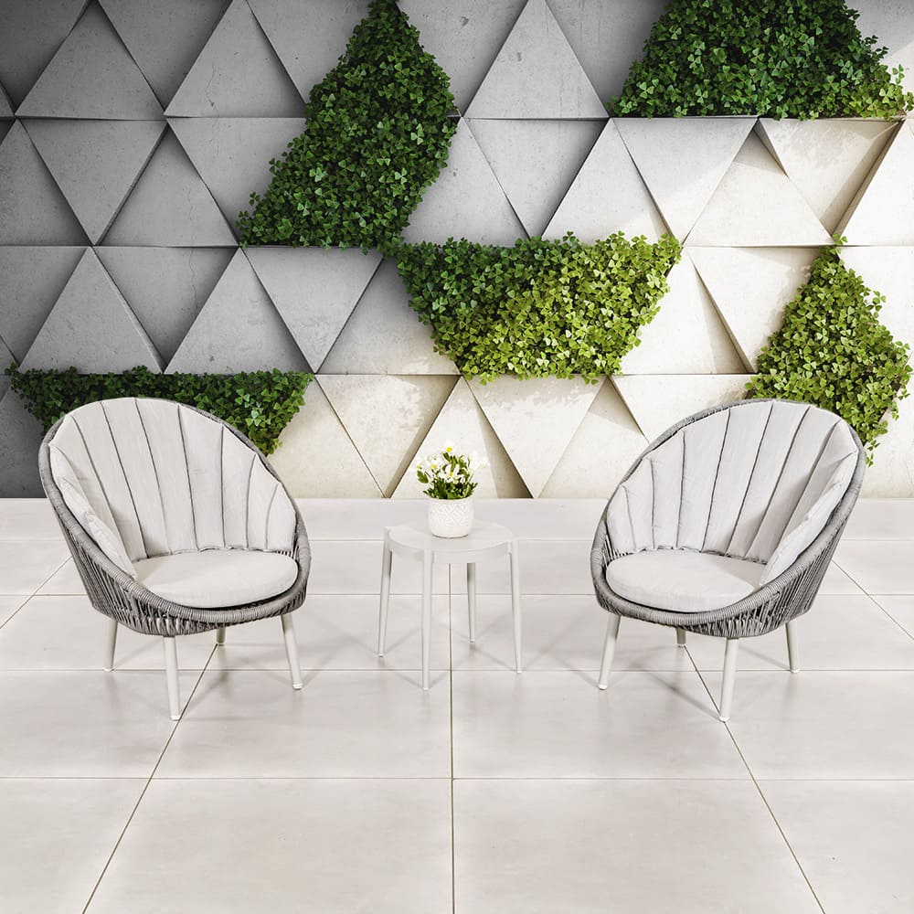 Rope Weave Garden Balcony Furniture 3 Piece Aluminum Lounge Set with Side Table by AJUNION