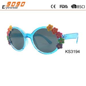 China Hot sale style of kids sunglasses , plastic blue frame with beautiful flowers factory