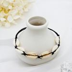 Women Beaded Gemstone Bracelet Black Rope White Shell 21mm Long