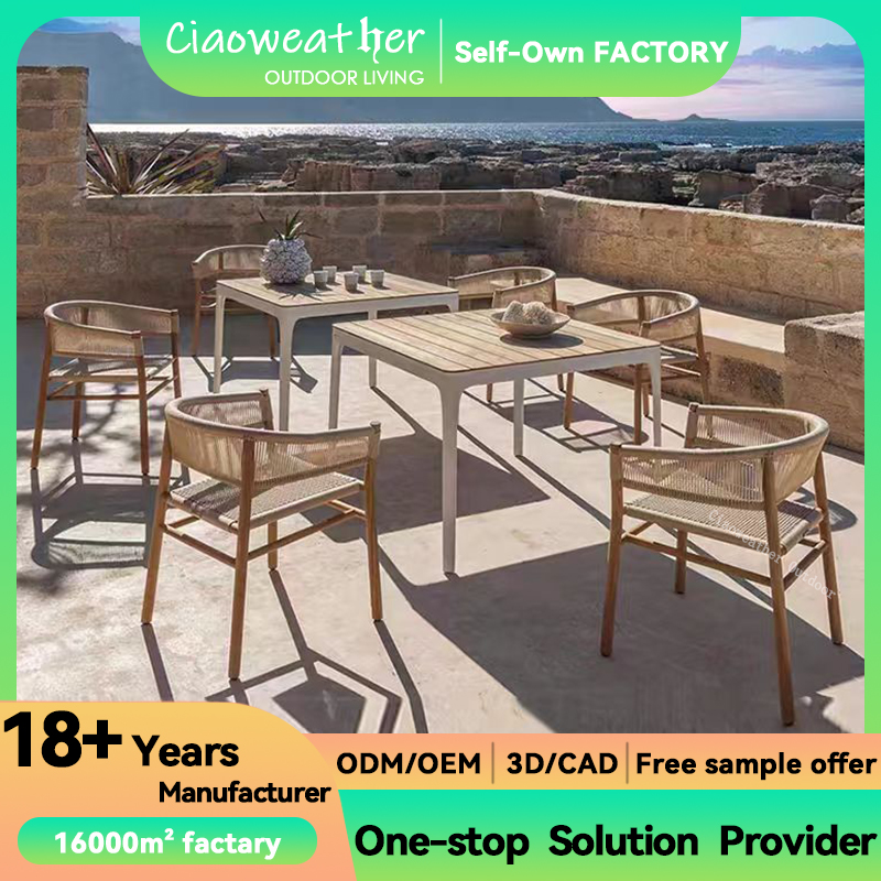 Outdoor Patio Garden Teak Wood Texture Dining ArmChair with Waterproof Cushion and Foldable Design