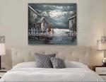 Abstract Houses Boat Dock Canvas Wall Art Paintings For Living Room
