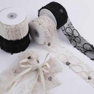 China 50mm Shinny Polyester Mesh Ribbon With Floral Jacquard Ribbon factory