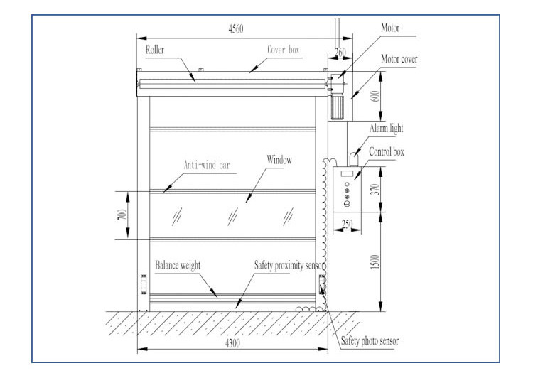PVC Industrial High Speed Roller Shutter Door 6000mm 220V Automatic Open