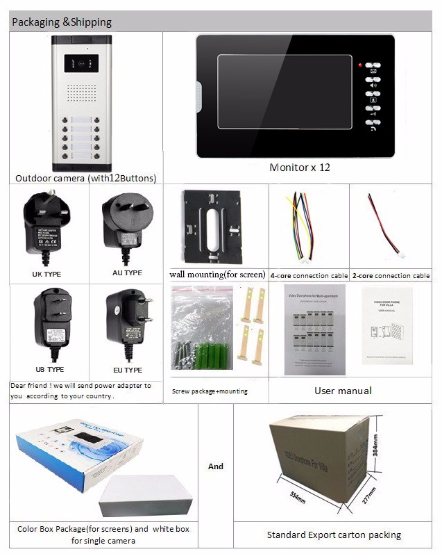 CK-104 @camera door bell7 inch color screen and Intercom Video Door Phone for multi-apartment