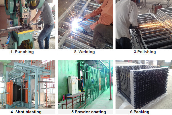 Black powder coated spear top galvanised tubular metal fence