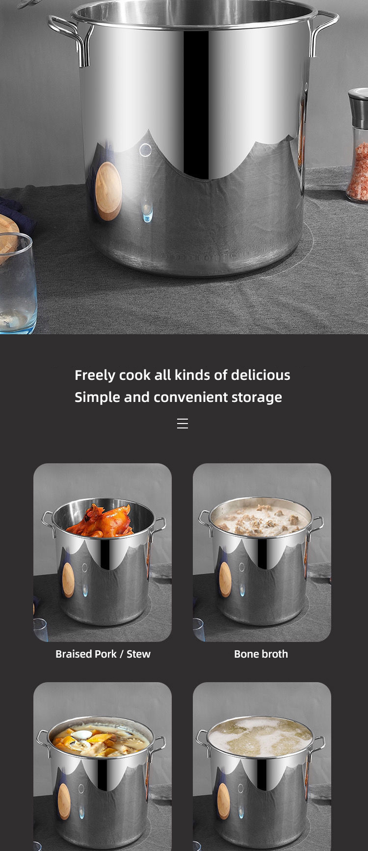 201 Stainless Steel Commercial Bucket Heavy Duty Cooking Pot