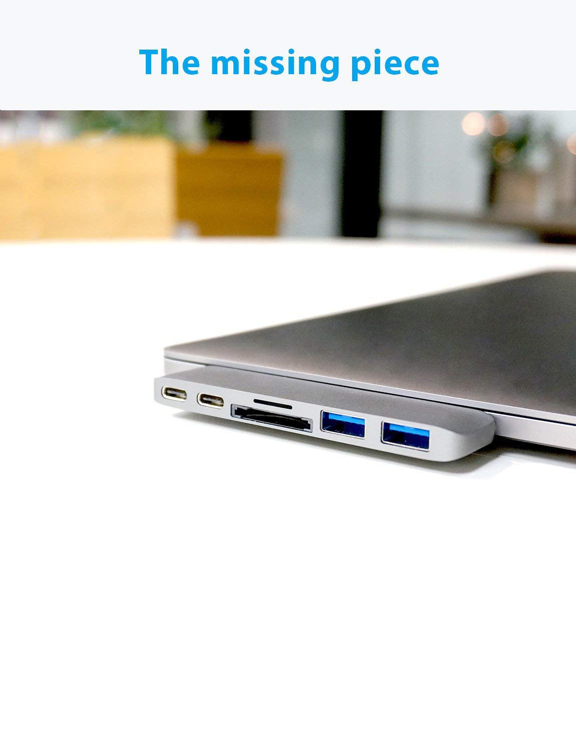6 in 1 Multi-Port Dual Type C Adapter with USB-C Thunderbolt 3 PD and Data Transfer Port,2X USB 3.0 Ports,SD card reader
