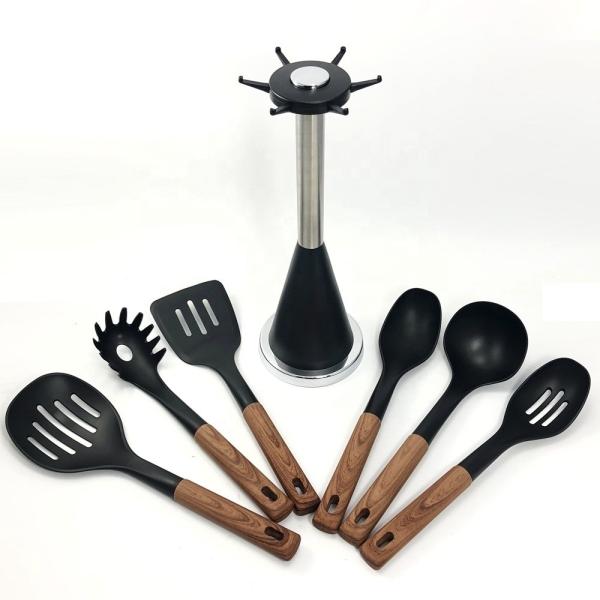 2024 Best Seller Wooden Handle Silicone Cooking Utensil Set with Nylon66