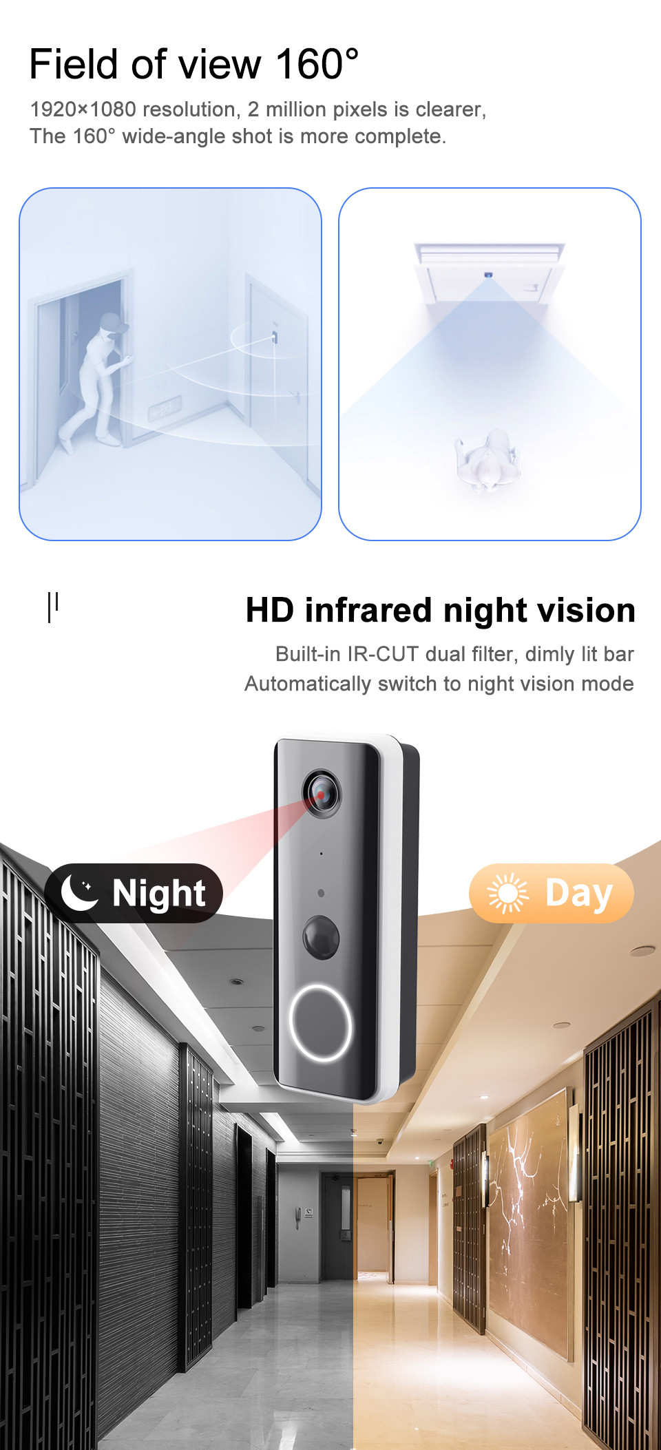 1080p Wifi Doorbell Camera Two Way Intercom With Chime