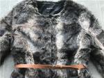 Brown Multi Textured Ladies Faux Fur Coats Collarless With Pu Belt TW74140