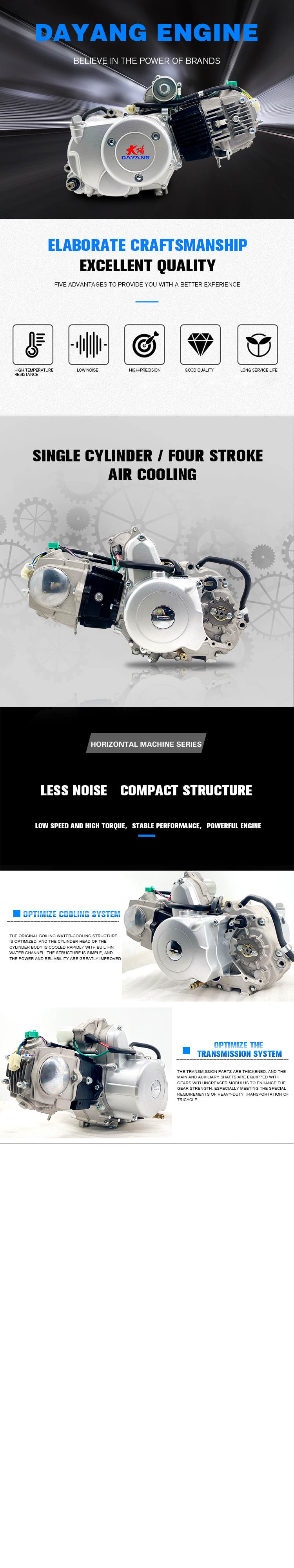 DAYANG 110CC 150cc 200cc 250cc Tricycle Parts with 1 Cylinder and CCC Power Engine