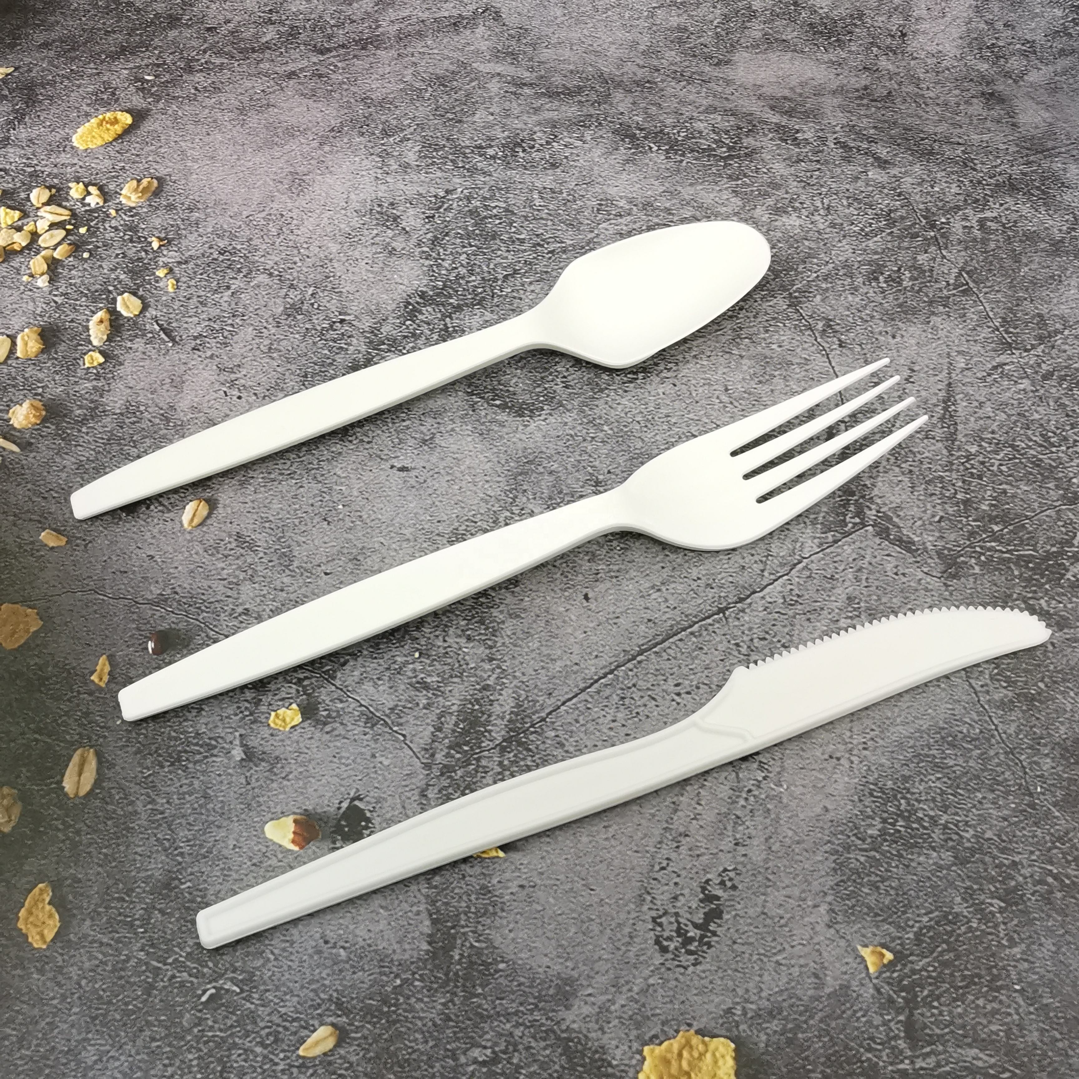 6inch 6.5inch 7inch CPLA Compostable Tableware 100% Biodegradable White Polylactic Acid Cutlery Fork Knife Spoon