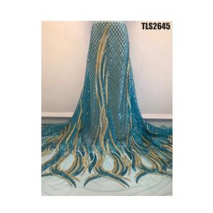 China New Arrival Quality Fancy Sequin Embroidery Mesh French African Lace Fabric For Formal Dress Abaya Dubai factory
