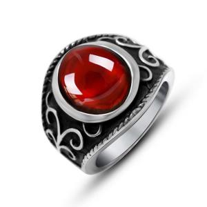 China Men's Titanium Stainless Steel Vintage Ring with Red Cubic Zirconia (SA704) factory