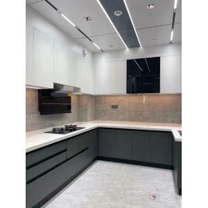 Chinese MDF Modern Flat Panel Melamine Wooden Kitchen Cabinet Furniture
