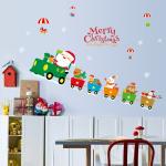 Indoor Decoration Christmas Wall Stickers PVC 3D Santa Claus Drive Train Pattern