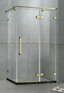 China Rectangle Frameless Hinge Shower Screens With Golden Stainless Steel Support Bar 8 MM factory