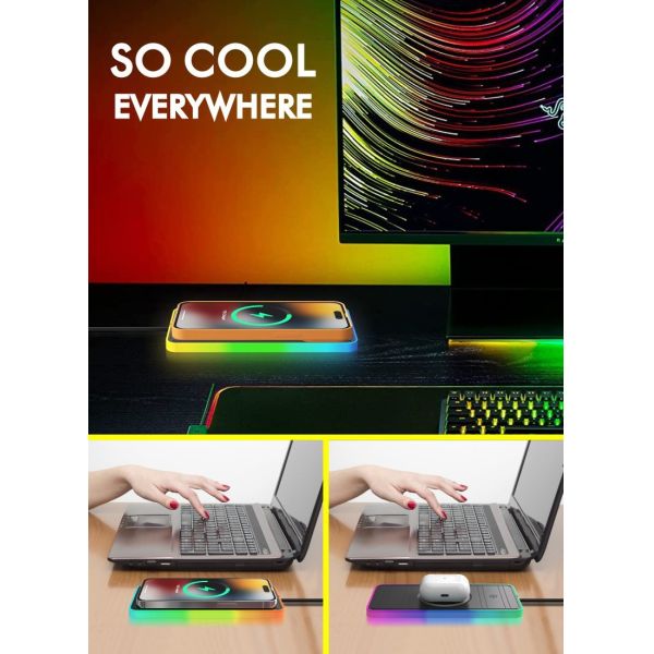 Apple and Samsung Compatible Car Wireless Charging Pad 2 in 1 USB Wireless Car Charger 15W Fast Charging