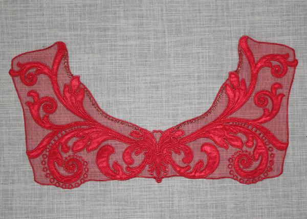 Gold Lurex Flocking Embroidered Lace Appliques For Clothing / Dress / Art