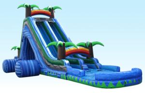 China 24Ft Wild Splash Slide , Blue Cliff Jungle Inflatable Double Lane Slide factory