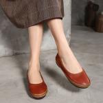 S347 Women'S Shoes Leather Retro Women'S Shoes Woven Shallow Mouth Flat Shoes