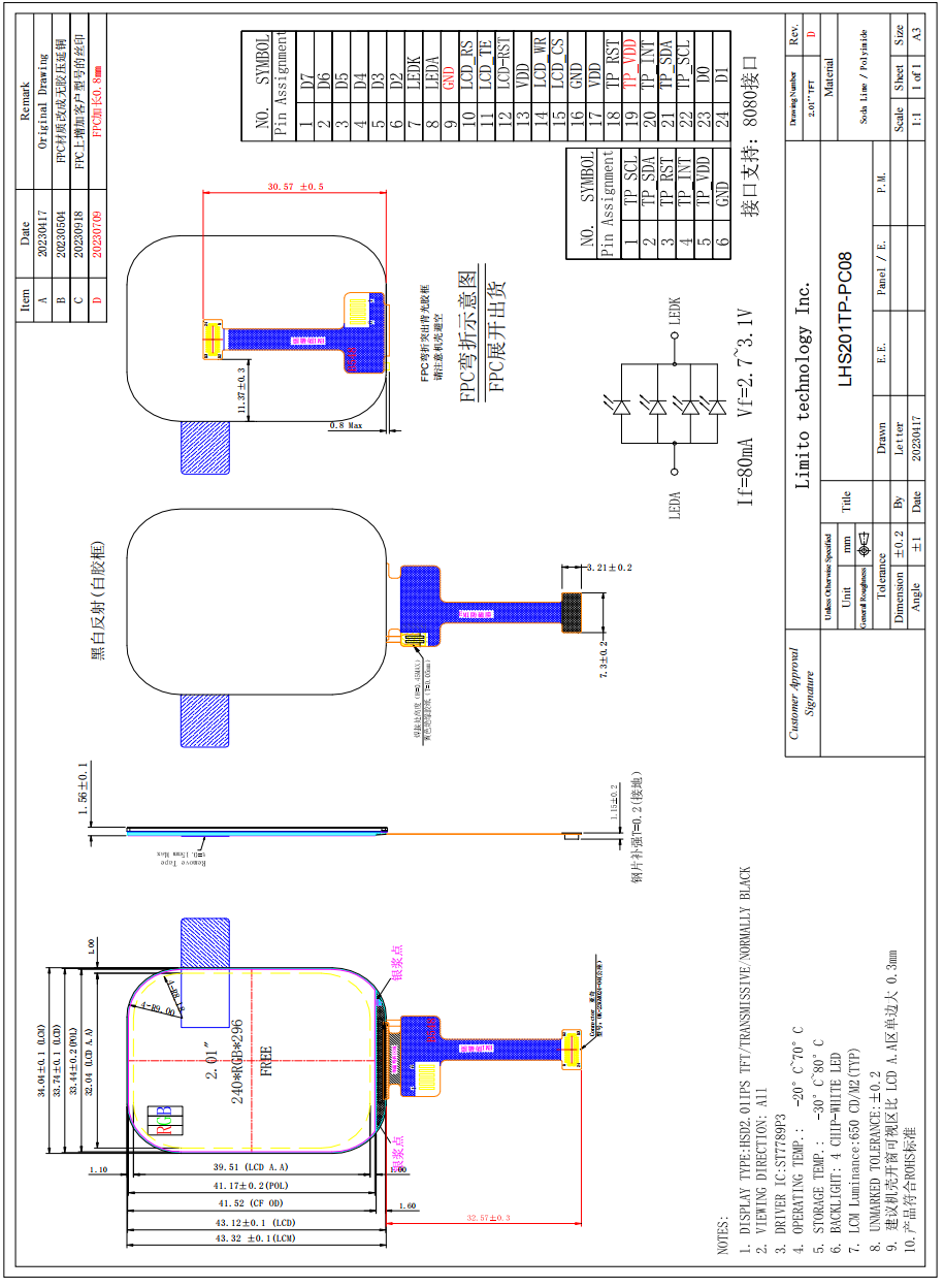 IPS TFT Display 2.01 Inch High Resolution