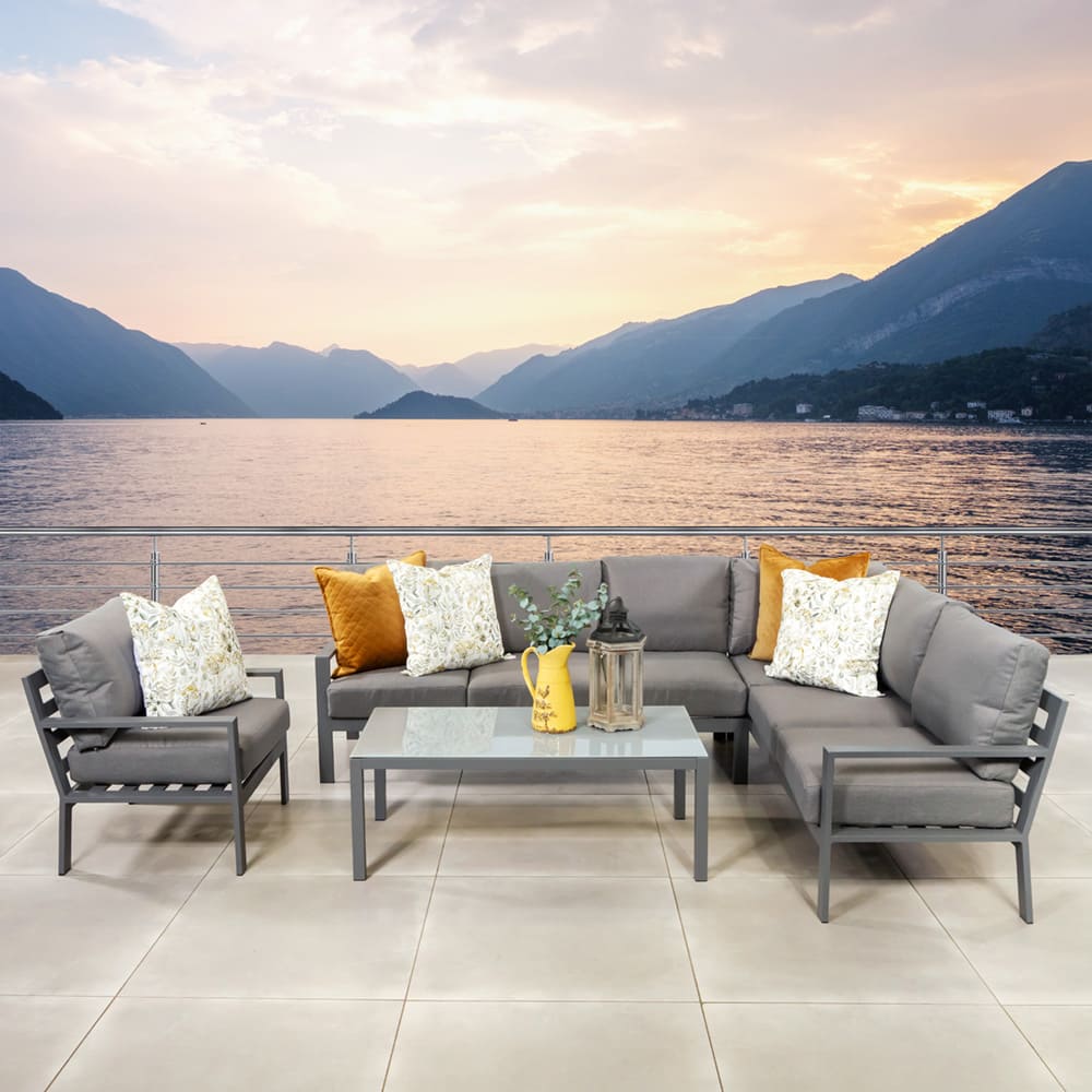 Aluminum Frame Modern L Shape Garden Sofa Set with Coffee Table Size L 120 x W60 x H45cm