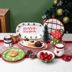 Custom Logo Print Ceramic Porcelain Christmas Dinner Plate Party Tableware Set